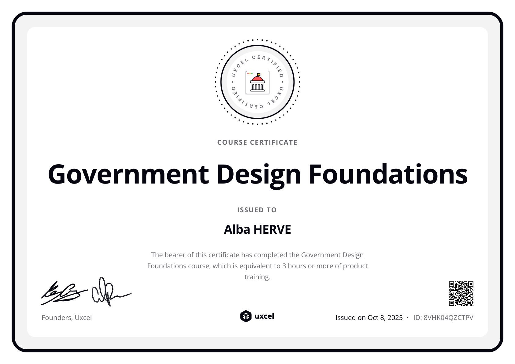 Alba HERVE's certificate